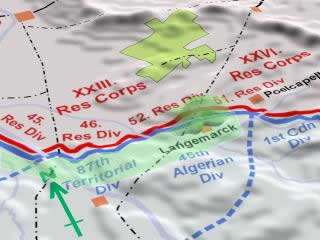 Map showing the location of the gas cloud rolling across the French trenches. 