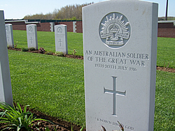 Headstone for one of the Australian “missing” soldiers of the Battle of Fromelles.