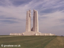 Vimy Memorial looking to the north-east. The ground dramatically drops away from the ridge on the far side of the memorial.