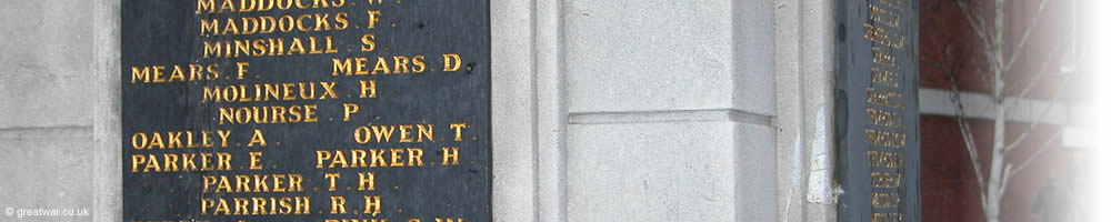 Names on the Rugeley War Memorial, Staffordshire