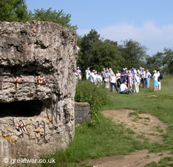 A battlefield tour group at the Hill 60 Memorial site on the Ypres Salient battlefield.