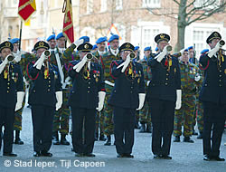 Buglers sound Last Post at 8 o'clock at the Menin Gate Memorial.