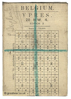 Front cover of the 1:10,000 scale map of Sheet 28 NW4 Ypres.