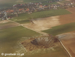 Aerial view of the Lochnagar mine crater.