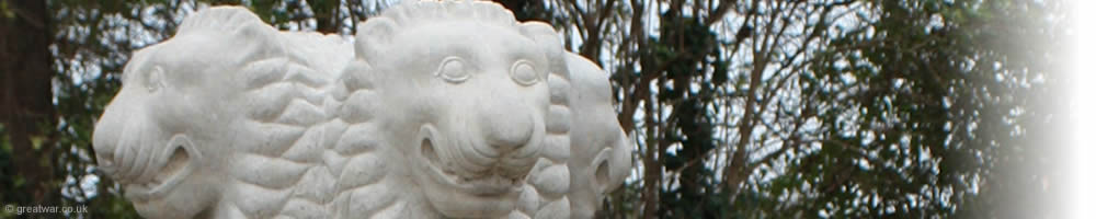 Detail of the three lion heads on the Indian Forces Memorial, Ypres.