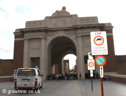 Police stop the traffic at the Menin Gate Memorial.