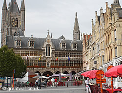 Pavement cafes near the Cloth Hall in Ypres.