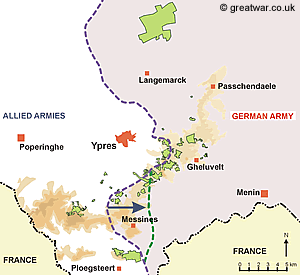 Map shows the position of the Front Line south of Ypres after the Battle of Messines (7 - 14 June 1917)