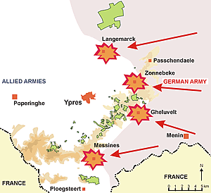 First encounter between the Allies and the German Army east of Ypres, October 1914.